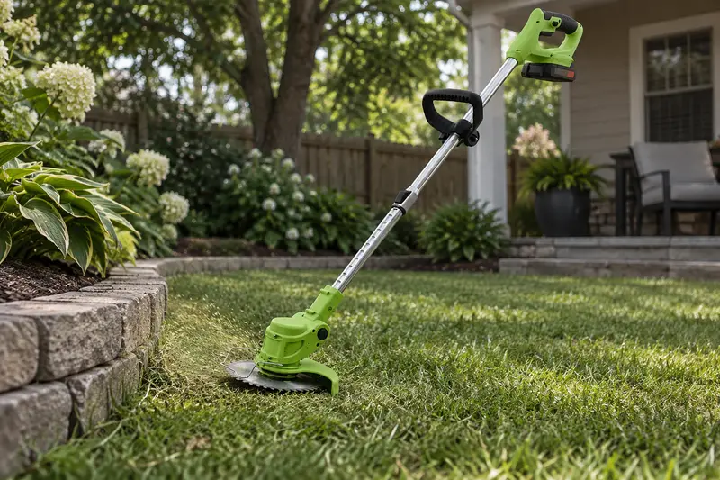 Cordless Grass Trimmer — Shaded Backyard