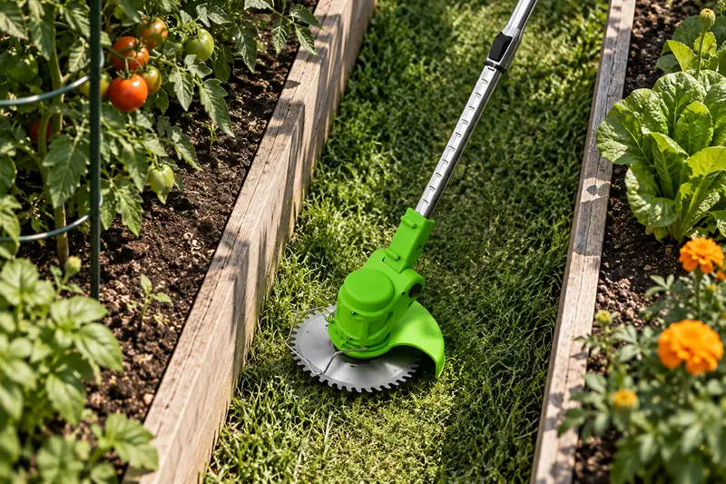 Cordless Grass Trimmer — Between Garden Beds