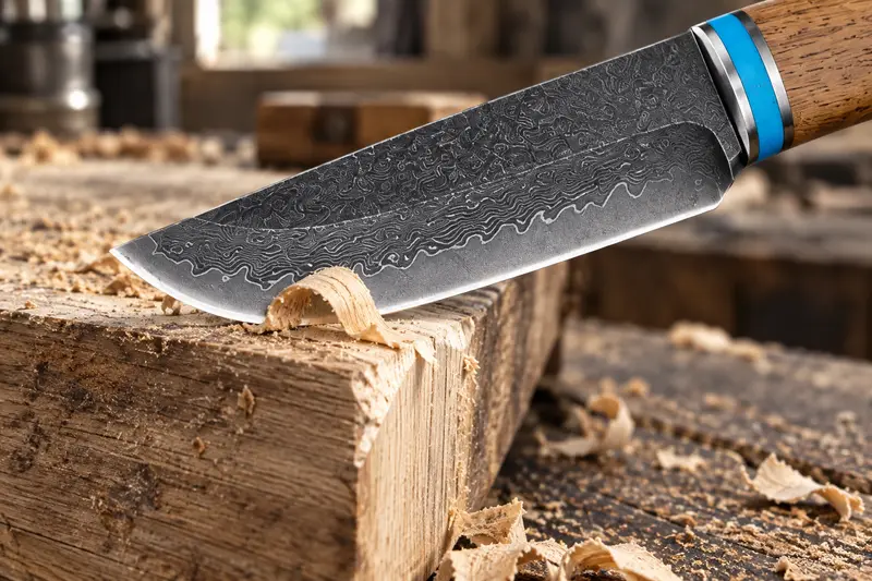 VG10 Damascus Fixed Blade, Sapele Wood — Dusty Bench Cleanup