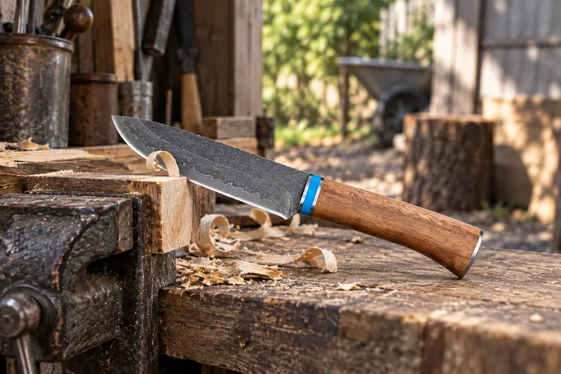VG10 Damascus Fixed Blade, Sapele Wood — Limited Bench Space