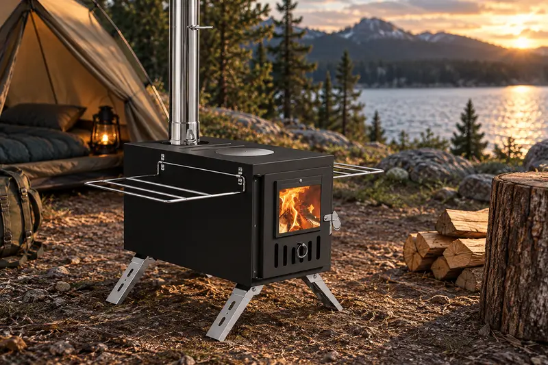Wood-Burning Camp Stove — Open Camping Area