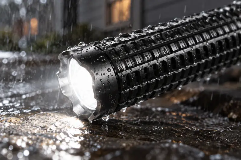 Rechargeable Flashlight — Rainy Outdoor Checks