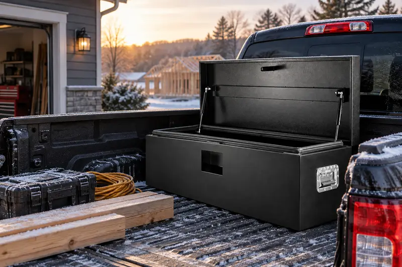 Steel Truck Bed Tool Box — Cold Morning Load-Out