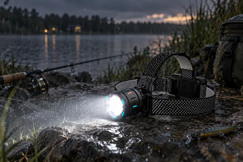 LED Headlamp — Rainy Bank Fishing