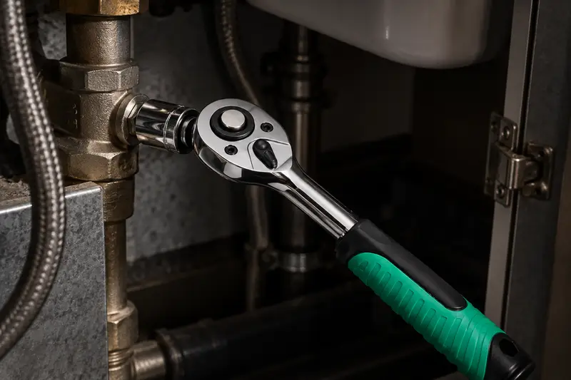Ratchet Socket Wrench Set — Inside A Dim Cabinet