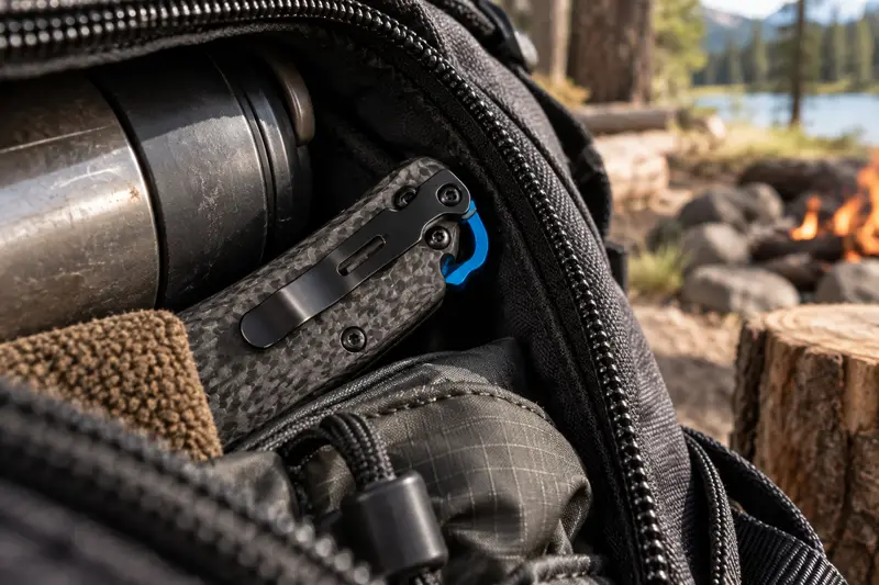 Damascus EDC Folder, Carbon Fiber Handle — Crowded Gear Bag