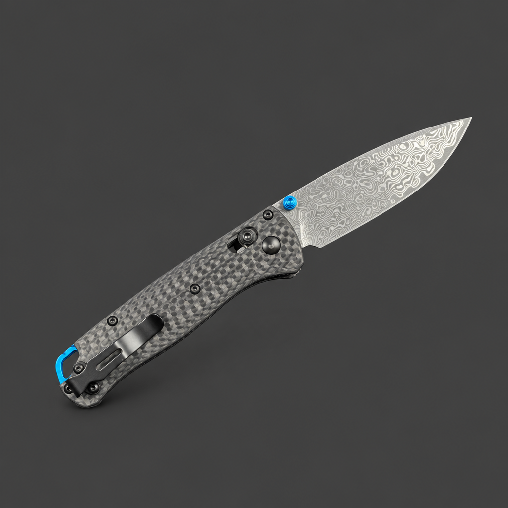 Damascus EDC Folder, Carbon Fiber Handle