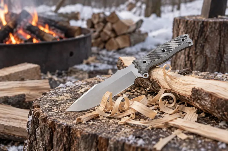 Carbon Fiber Full-Tang Hunter, G10 Handle — Dry Wood Shavings