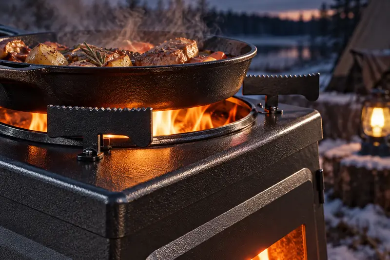Wood-Burning Camp Stove — Cold Evening Supper