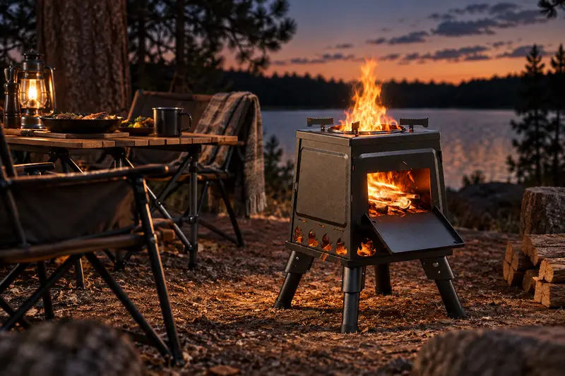 Wood-Burning Camp Stove — After-Dark Dinner