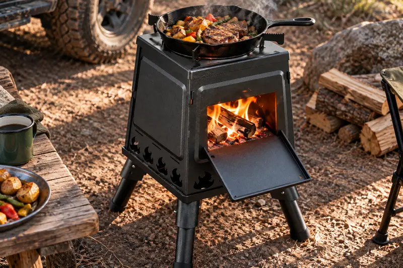 Wood-Burning Camp Stove — Dusty Day, Camp Meal