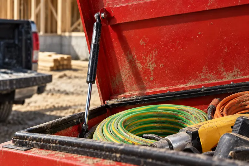 Red Tool Chest — Dusty Jobsite Pack-Up