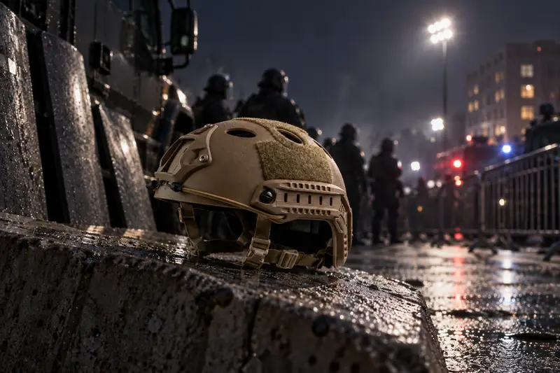 Tan Tactical Helmet — After-Dark Riot Response