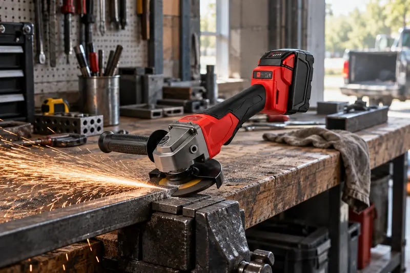 Brushless Angle Grinder — Crowded Bench Setup