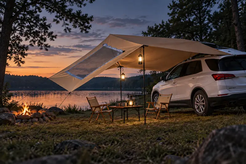 Car Awning with Mesh Panel — Dusk Under Cover