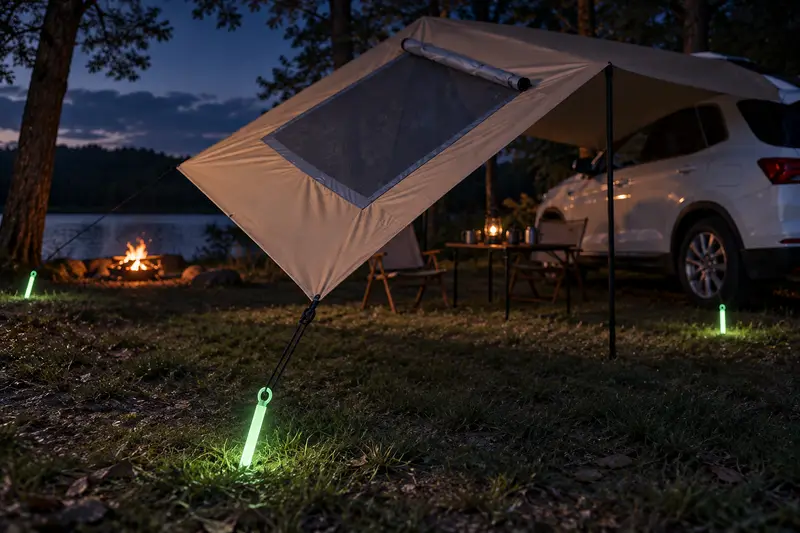 Car Awning with Mesh Panel — Finding Anchors After Dark