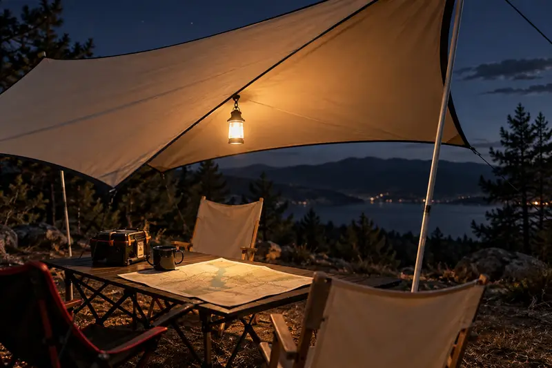 Hexagonal Camping Tarp — After-Dark Camp Tasks