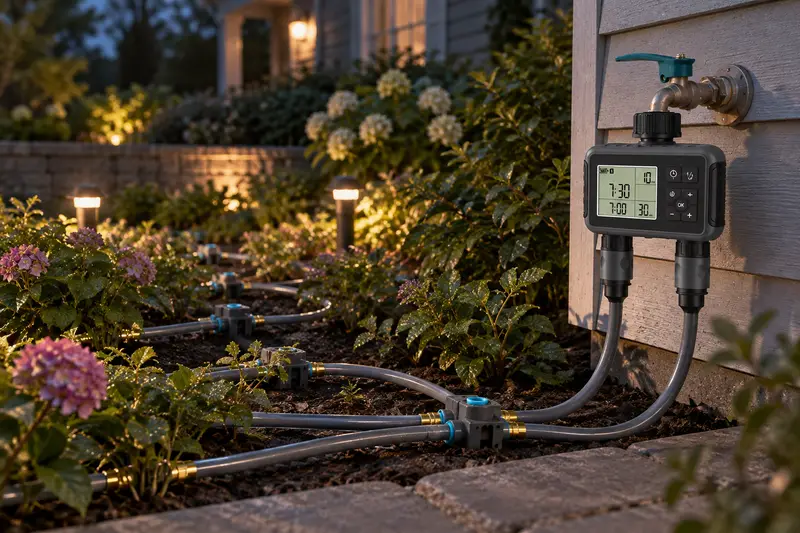 Dual-Zone Misting Irrigation Kit — Dim-Light Timer Checks
