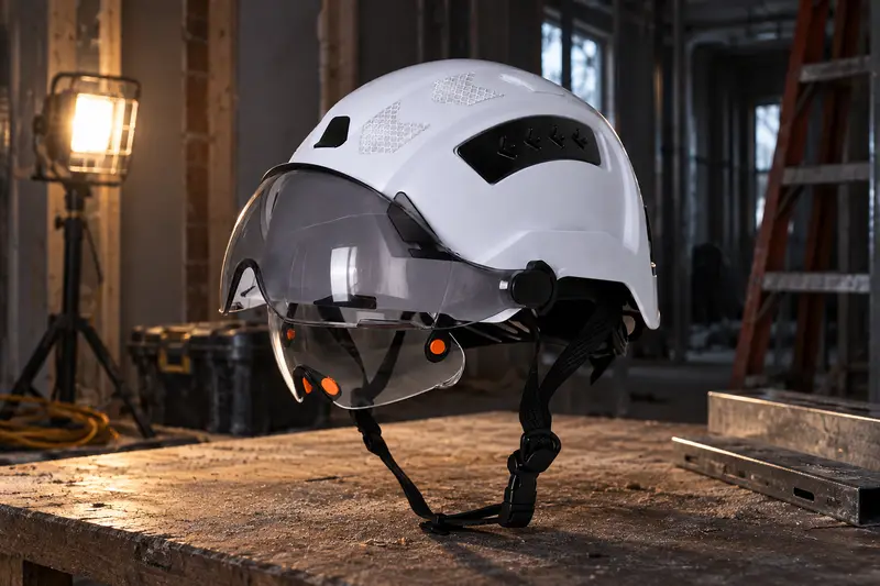 White Safety Helmet — Dim Interior Work