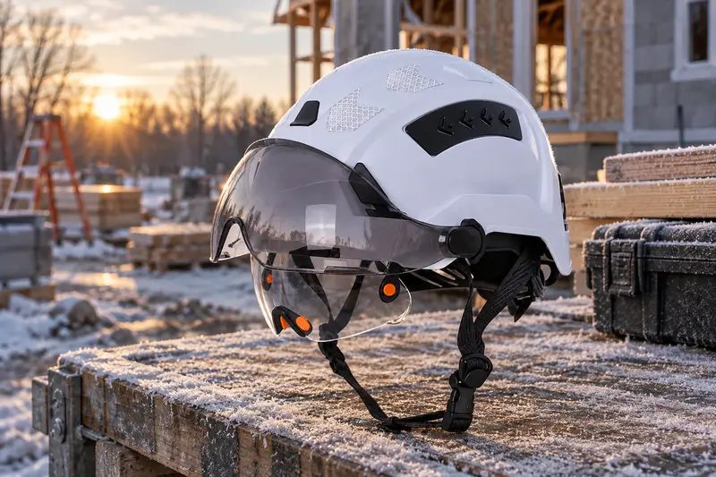 White Safety Helmet — Cold Morning Setup