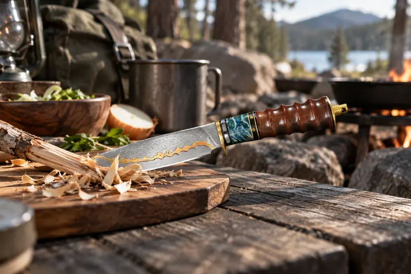 Copper Damascus Fixed Blade, 61 HRC — Tight Prep Space