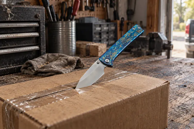 M390 Titanium Flipper, Anodized Blue — Workshop Package Opening