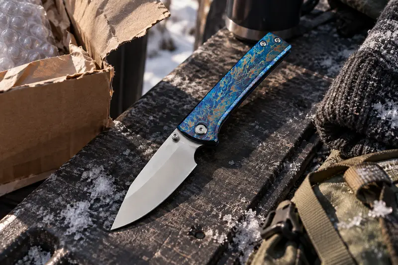 M390 Titanium Flipper, Anodized Blue — Cold-Day Gear Unpacking