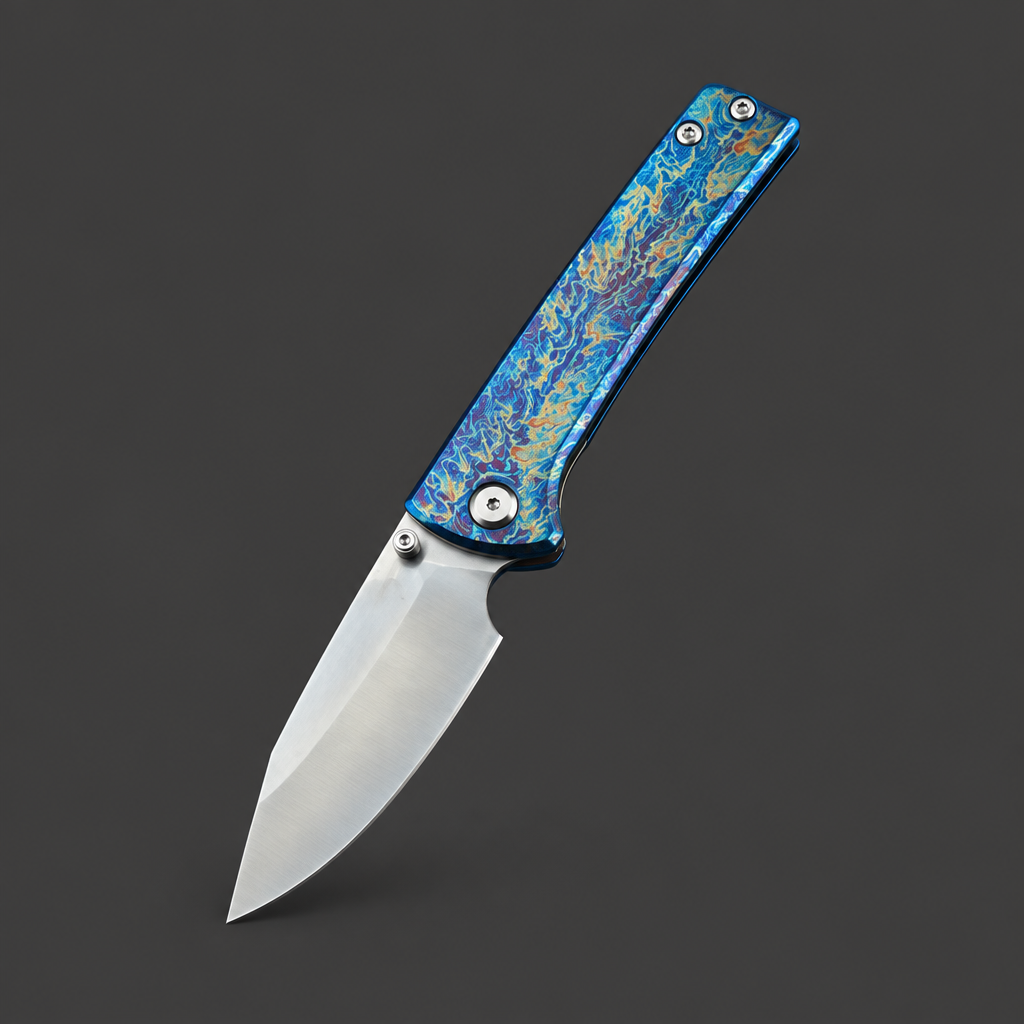 M390 Titanium Flipper, Anodized Blue