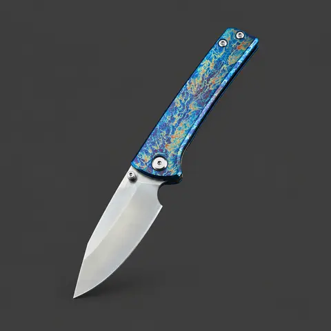 M390 Titanium Flipper, Anodized Blue