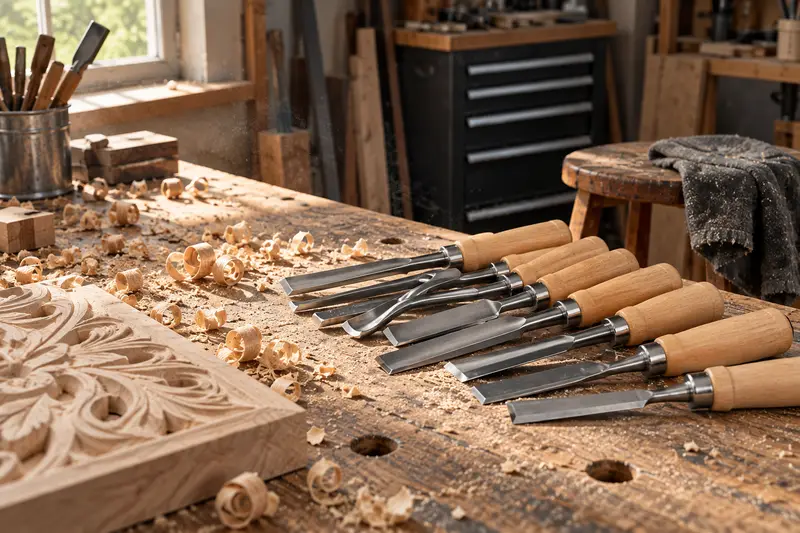 12-Piece Wood Carving Chisel Set — Dusty Workshop Cleanup