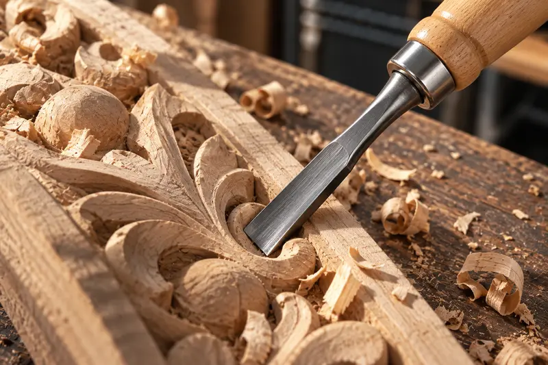 12-Piece Wood Carving Chisel Set — Close Carving Work