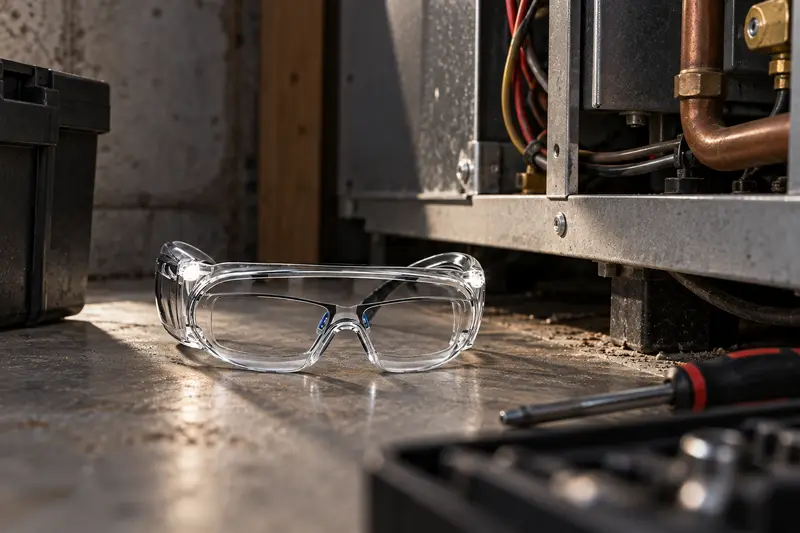 Over-Glasses Safety Glasses — Tight-Space Repair Setup