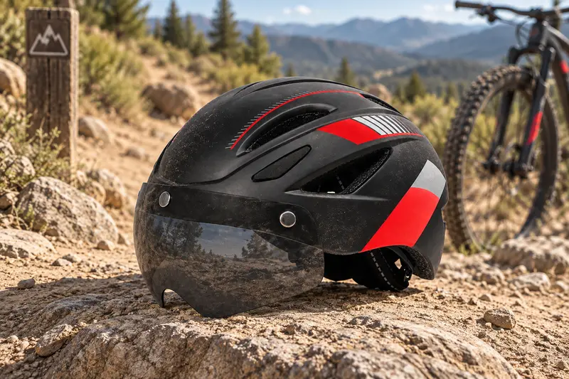 Bike Helmet with Visor — Dusty Trail Outing